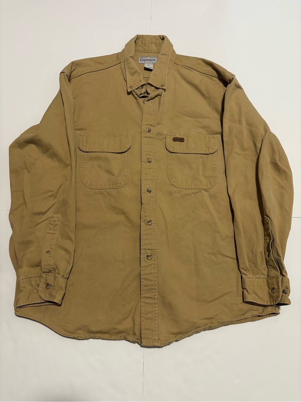 Carhartt Button Up Work Shirt Men’s Large Tan Long Sleeve